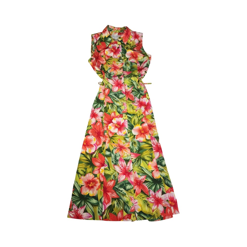 Sag Harbor Tropical Floral Print Sleeveless‎ Button Front Maxi Dress Size 14